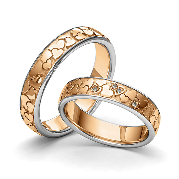 Paar bicolor Trauringe/Eheringe in Graugold 585 Roségold 585 Herz mit zus. 0,02 ct. Brillant tw, si von 123GOLD