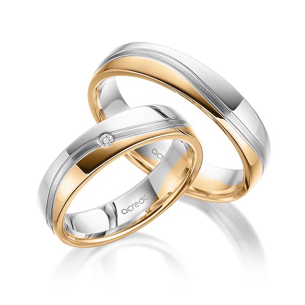 Paar bicolor Trauringe/Eheringe in Graugold 585 Roségold 585 mit zus. 0,02 ct. Brillant tw, si von acredo - A-1702-9 Paar bicolor Trauringe/Eheringe in Graugold 585 Roségold 585 mit zus. 0,02 ct. Brillant tw, si von acredo - A-1702-9