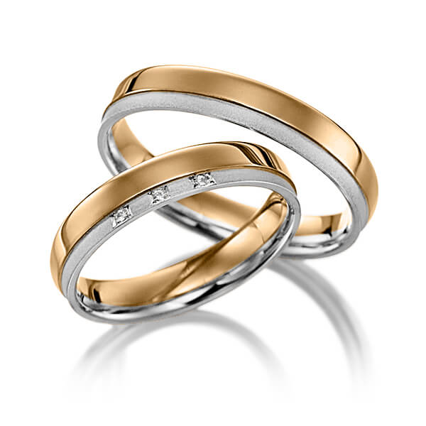Paar bicolor Trauringe/Eheringe in Graugold 585 Roségold 585 mit zus. 0,03 ct. Brillant tw, si von Merii - M-1005-5 Paar bicolor Trauringe/Eheringe in Graugold 585 Roségold 585 mit zus. 0,03 ct. Brillant tw, si von Merii - M-1005-5