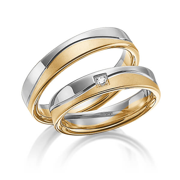 Paar bicolor Trauringe/Eheringe in Graugold 585 Roségold 585 mit zus. 0,03 ct. Brillant tw, si von Steinberg