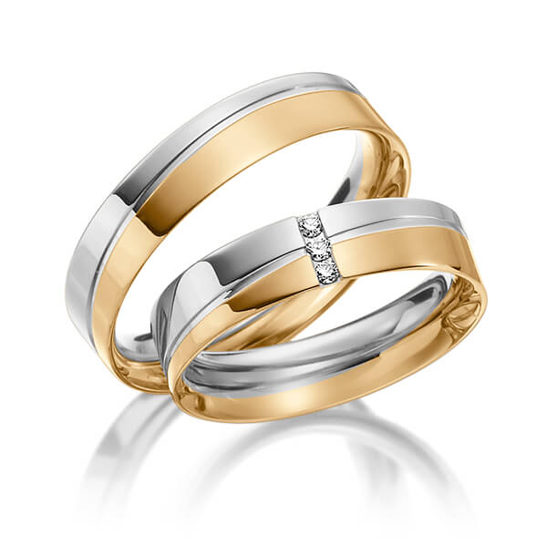 Paar bicolor Trauringe/Eheringe in Graugold 585 Roségold 585 mit zus. 0,045 ct. Brillant tw, si von Steinberg
