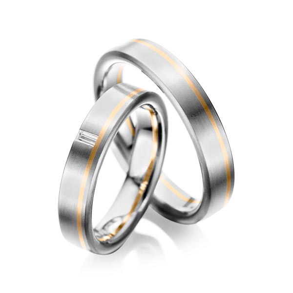 Paar bicolor Trauringe/Eheringe in Graugold 585 Roségold 585 mit zus. 0,05 ct. Baguette-Diamant tw, vs von acredo - A-1022-2 Paar bicolor Trauringe/Eheringe in Graugold 585 Roségold 585 mit zus. 0,05 ct. Baguette-Diamant tw, vs von acredo - A-1022-2