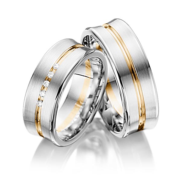 Paar bicolor Trauringe/Eheringe in Graugold 585 Roségold 585 mit zus. 0,05 ct. Brillant tw, si von 123GOLD