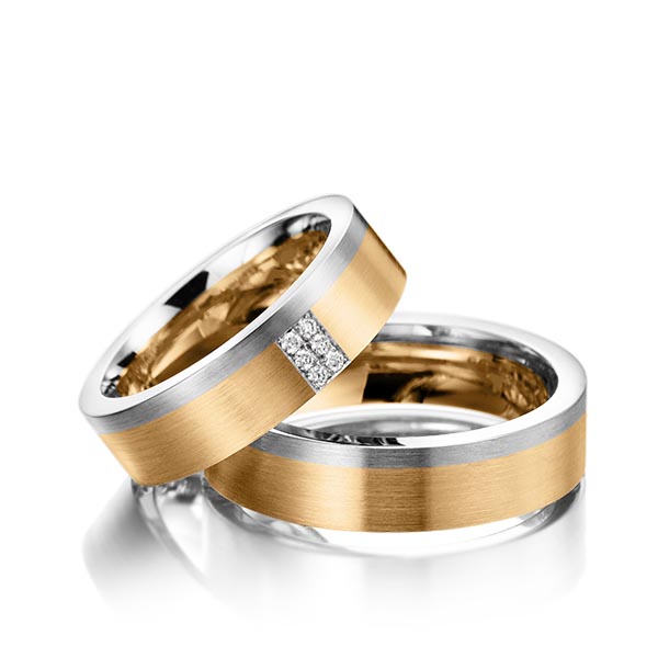 Paar bicolor Trauringe/Eheringe in Graugold 585 Roségold 585 mit zus. 0,06 ct. Brillant tw, si von Steinberg - Q-1268-12 Paar bicolor Trauringe/Eheringe in Graugold 585 Roségold 585 mit zus. 0,06 ct. Brillant tw, si von Steinberg - Q-1268-12
