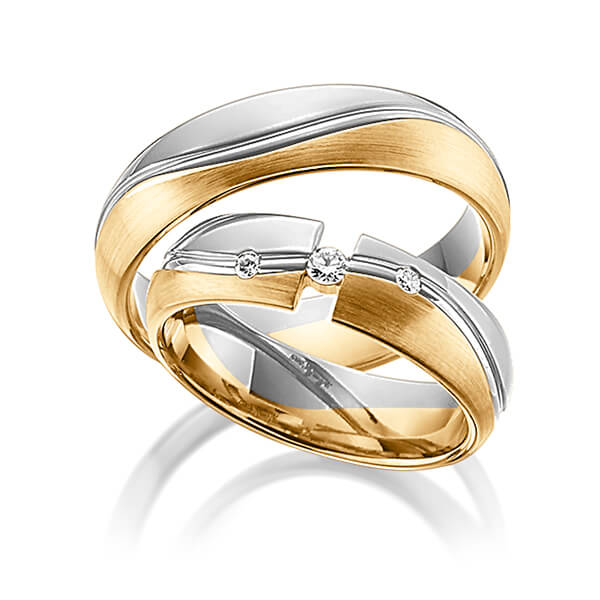 Paar bicolor Trauringe/Eheringe in Graugold 585 Roségold 585 mit zus. 0,09 ct. Brillant tw, si von Steinberg