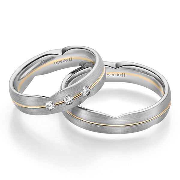 Paar bicolor Trauringe/Eheringe in Graugold 585 Roségold 585 mit zus. 0,12 ct. Brillant tw, si von acredo - A-2364-3 Paar bicolor Trauringe/Eheringe in Graugold 585 Roségold 585 mit zus. 0,12 ct. Brillant tw, si von acredo - A-2364-3