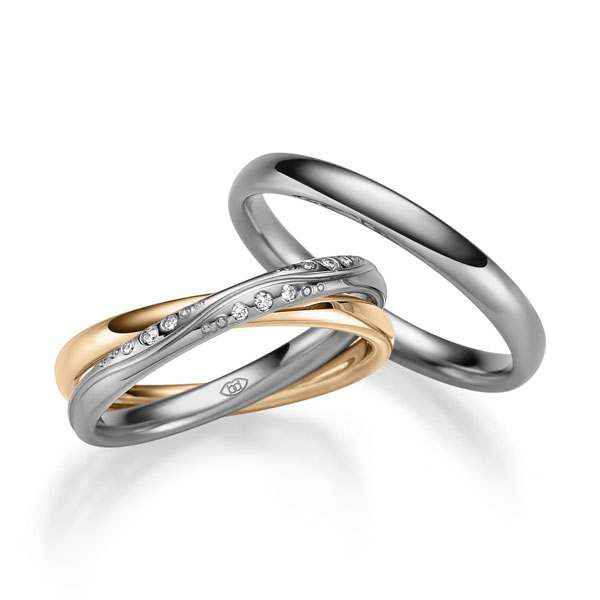 Paar bicolor Trauringe/Eheringe in Graugold 585 Roségold 585 mit zus. 0,12 ct. Brillant tw, vs von 123GOLD