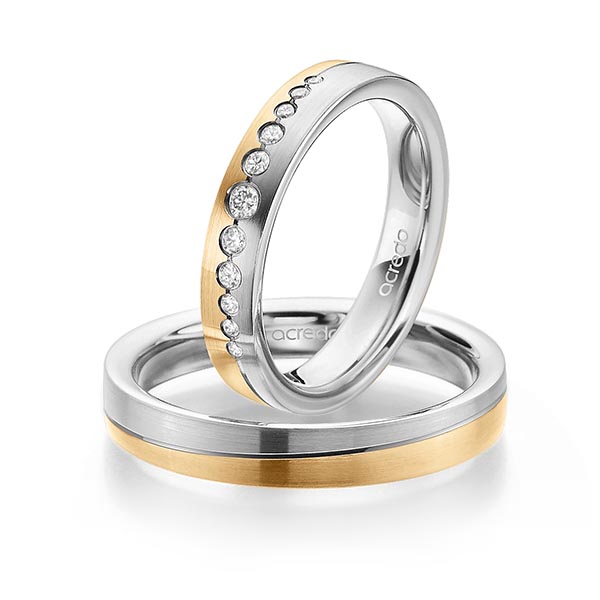 Paar bicolor Trauringe/Eheringe in Graugold 585 Roségold 585 mit zus. 0,156 ct. Brillant tw, si von acredo