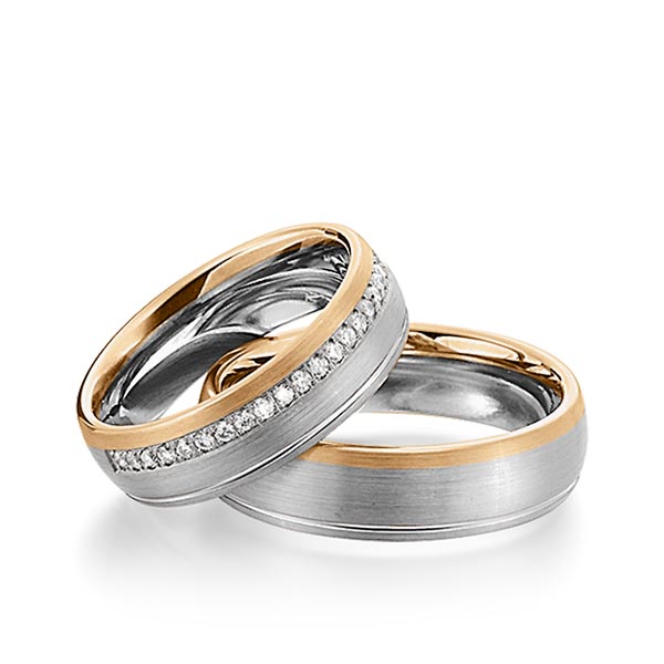 Paar bicolor Trauringe/Eheringe in Graugold 585 Roségold 585 mit zus. 0,23 ct. Brillant tw, si von Steinberg