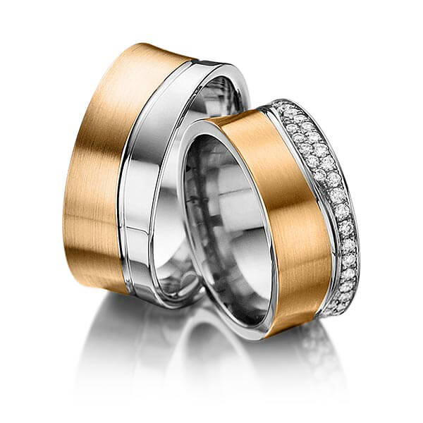Paar bicolor Trauringe/Eheringe in Graugold 585 Roségold 585 mit zus. 0,63 ct. Brillant tw, si von 123GOLD - P-1110-11 Paar bicolor Trauringe/Eheringe in Graugold 585 Roségold 585 mit zus. 0,63 ct. Brillant tw, si von 123GOLD - P-1110-11
