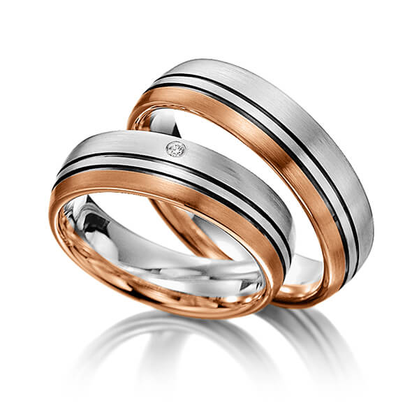 Paar bicolor Trauringe/Eheringe in Graugold 585 Rotgold 585 mit zus. 0,015 ct. Brillant tw, si von Merii