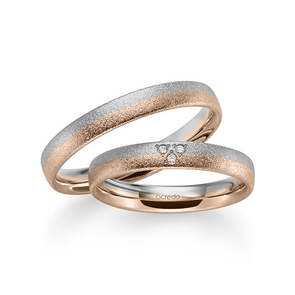 Paar bicolor Trauringe/Eheringe in Graugold 585 Rotgold 585 mit zus. 0,024 ct. Brillant tw, si von acredo