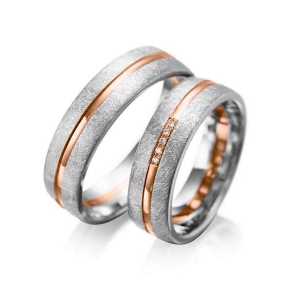 Paar bicolor Trauringe/Eheringe in Graugold 585 Rotgold 585 mit zus. 0,025 ct. Brillant tw, si von acredo - A-1007-6 Paar bicolor Trauringe/Eheringe in Graugold 585 Rotgold 585 mit zus. 0,025 ct. Brillant tw, si von acredo - A-1007-6
