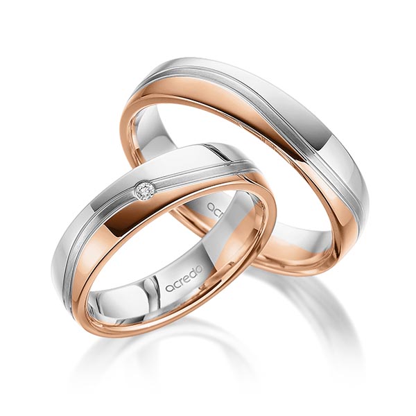 Paar bicolor Trauringe/Eheringe in Graugold 585 Rotgold 585 mit zus. 0,02 ct. Brillant tw, si von acredo