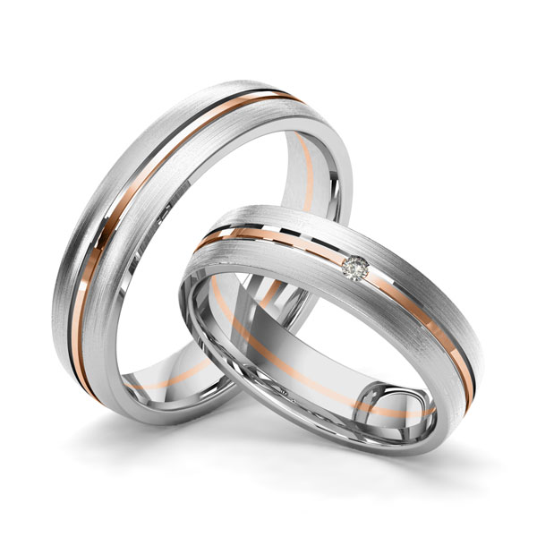 Paar bicolor Trauringe/Eheringe in Graugold 585 Rotgold 585 mit zus. 0,02 ct. Brillant tw, si von Merii - M-1169-12 Paar bicolor Trauringe/Eheringe in Graugold 585 Rotgold 585 mit zus. 0,02 ct. Brillant tw, si von Merii - M-1169-12