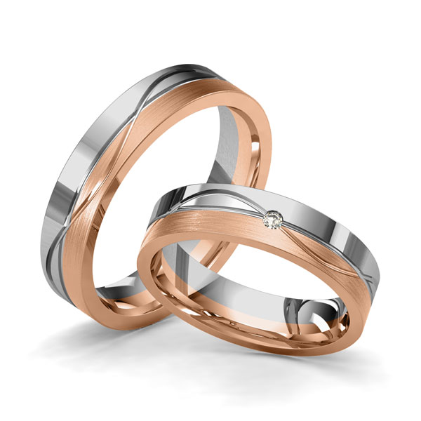 Paar bicolor Trauringe/Eheringe in Graugold 585 Rotgold 585 mit zus. 0,02 ct. Brillant tw, si von Merii - M-1195-11 Paar bicolor Trauringe/Eheringe in Graugold 585 Rotgold 585 mit zus. 0,02 ct. Brillant tw, si von Merii - M-1195-11