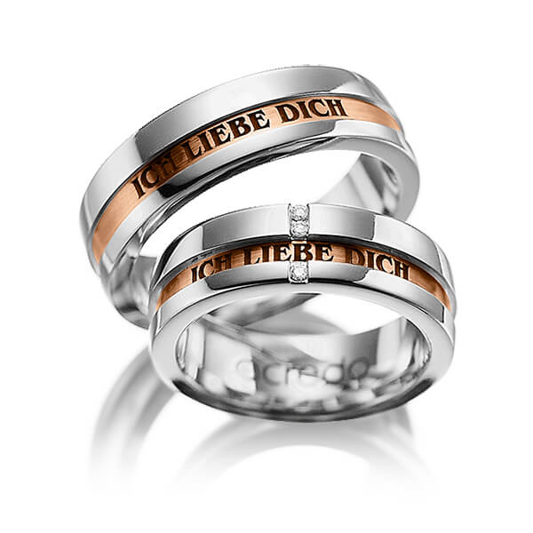 Paar bicolor Trauringe/Eheringe in Graugold 585 Rotgold 585 mit zus. 0,03 ct. Brillant tw, si von acredo - A-1032-6 Paar bicolor Trauringe/Eheringe in Graugold 585 Rotgold 585 mit zus. 0,03 ct. Brillant tw, si von acredo - A-1032-6