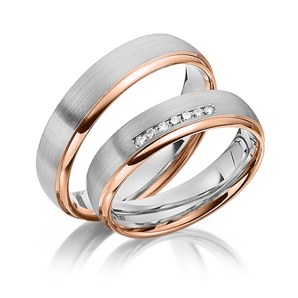 Paar bicolor Trauringe/Eheringe in Graugold 585 Rotgold 585 mit zus. 0,07 ct. Brillant tw, si von Steinberg