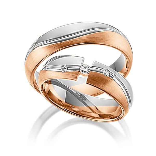 Paar bicolor Trauringe/Eheringe in Graugold 585 Rotgold 585 mit zus. 0,09 ct. Brillant tw, si von Steinberg