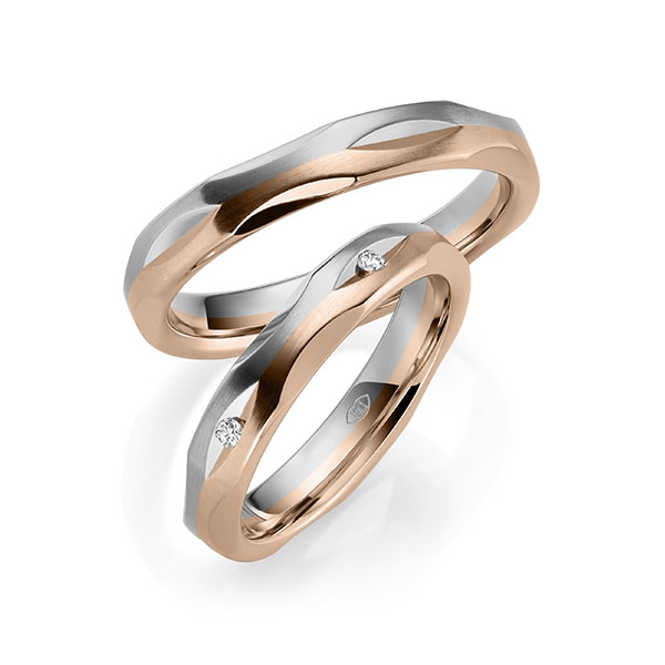 Paar bicolor Trauringe/Eheringe in Graugold 585 Rotgold 585 mit zus. 0,1 ct. Brillant tw, si - UQ-1047-1 Paar bicolor Trauringe/Eheringe in Graugold 585 Rotgold 585 mit zus. 0,1 ct. Brillant tw, si - UQ-1047-1