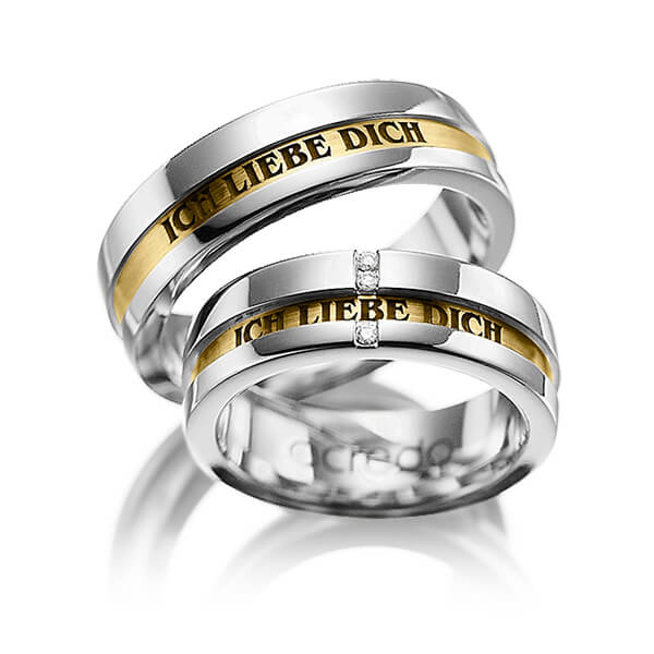 Paar bicolor Trauringe/Eheringe in Graugold 750 Gelbgold 916 mit zus. 0,03 ct. Brillant tw, si von acredo - A-1032-5