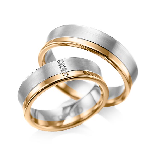 Paar bicolor Trauringe/Eheringe in Graugold 750 Roségold 750 mit zus. 0,02 ct. Brillant tw, si von acredo - A-1053-5 Paar bicolor Trauringe/Eheringe in Graugold 750 Roségold 750 mit zus. 0,02 ct. Brillant tw, si von acredo - A-1053-5