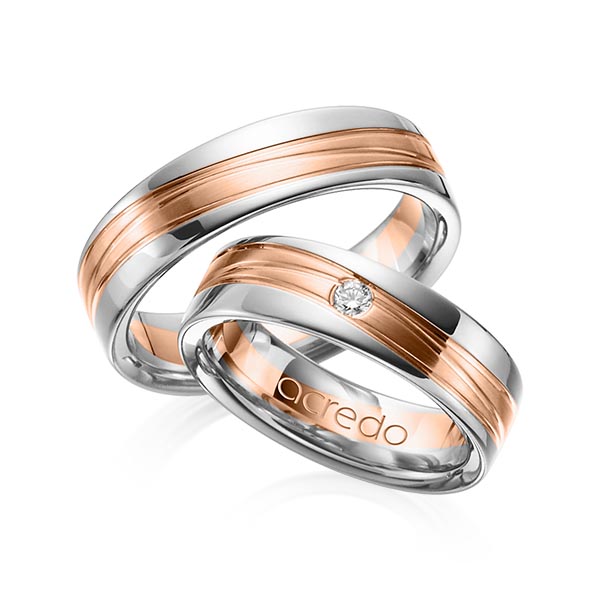 Paar bicolor Trauringe/Eheringe in Graugold 750 Rotgold 750 mit zus. 0,05 ct. Brillant tw, si von acredo - A-1154-10 Paar bicolor Trauringe/Eheringe in Graugold 750 Rotgold 750 mit zus. 0,05 ct. Brillant tw, si von acredo - A-1154-10
