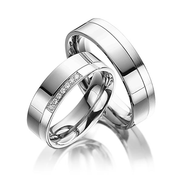 Paar bicolor Trauringe/Eheringe in Graugold dunkel 375 Weißgold 375 mit zus. 0,07 ct. Brillant tw, si von Steinberg - Q-1089-9