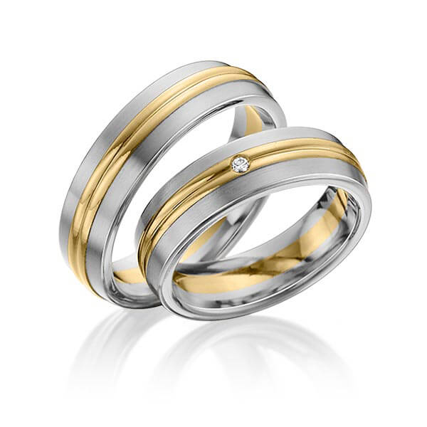 Paar bicolor Trauringe/Eheringe in Graugold dunkel 585 Gelbgold 585 mit zus. 0,025 ct. Brillant tw, si von 123GOLD