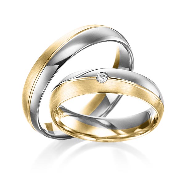 Paar bicolor Trauringe/Eheringe in Graugold dunkel 585 Gelbgold 585 mit zus. 0,02 ct. Brillant tw, si von Steinberg