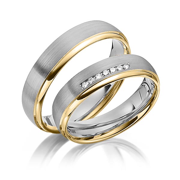 Paar bicolor Trauringe/Eheringe in Graugold dunkel 585 Gelbgold 585 mit zus. 0,07 ct. Brillant tw, si von Steinberg