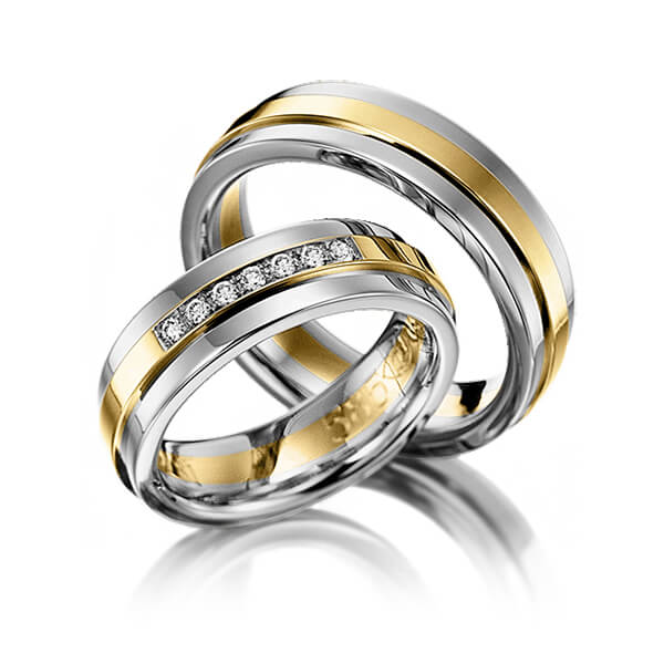 Paar bicolor Trauringe/Eheringe in Graugold dunkel 585 Gelbgold 585 mit zus. 0,14 ct. Brillant tw, si von 123GOLD