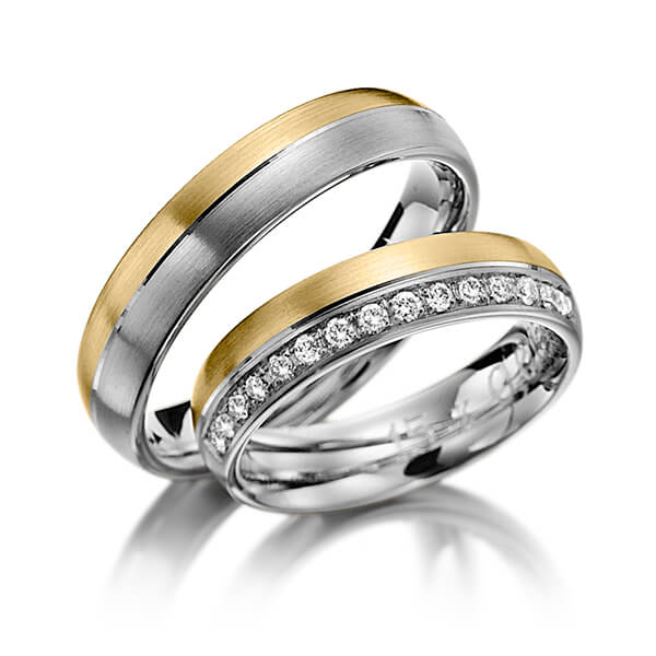 Paar bicolor Trauringe/Eheringe in Graugold dunkel 585 Gelbgold 585 mit zus. 0,225 ct. Brillant tw, si von 123GOLD - Y-1031-11 Paar bicolor Trauringe/Eheringe in Graugold dunkel 585 Gelbgold 585 mit zus. 0,225 ct. Brillant tw, si von 123GOLD - Y-1031-11