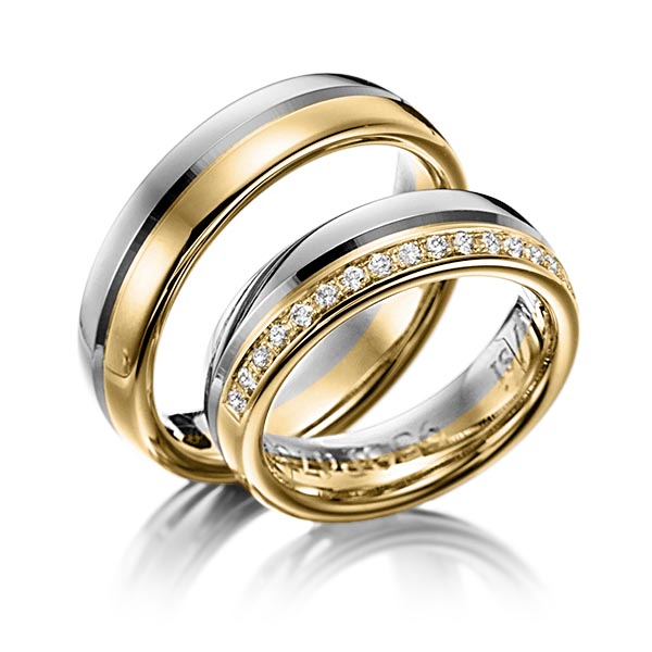 Paar bicolor Trauringe/Eheringe in Graugold dunkel 585 Gelbgold 585 mit zus. 0,225 ct. Brillant tw, si von 123GOLD