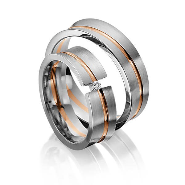 Paar bicolor Trauringe/Eheringe in Graugold dunkel 585 Rotgold 585 mit zus. 0,025 ct. Brillant tw, si von 123GOLD