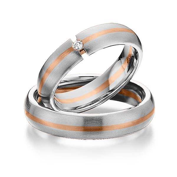 Paar bicolor Trauringe/Eheringe in Graugold dunkel 585 Rotgold 585 mit zus. 0,03 ct. Brillant tw, si von 123GOLD