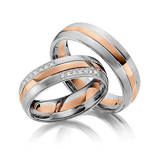 Paar bicolor Trauringe/Eheringe in Graugold dunkel 585 Rotgold 585 mit zus. 0,14 ct. Brillant tw, si von Steinberg