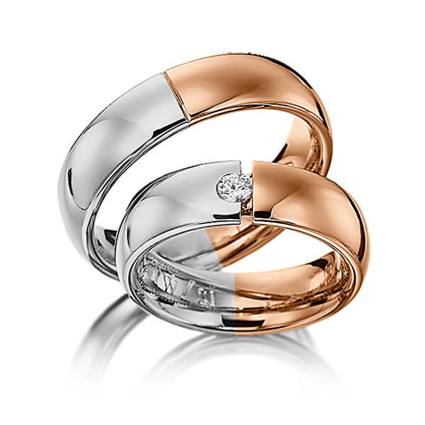 Paar bicolor Trauringe/Eheringe in Graugold dunkel 585 Rotgold 585 mit zus. 0,1 ct. Brillant tw, si von 123GOLD - P-1117-14 Paar bicolor Trauringe/Eheringe in Graugold dunkel 585 Rotgold 585 mit zus. 0,1 ct. Brillant tw, si von 123GOLD - P-1117-14