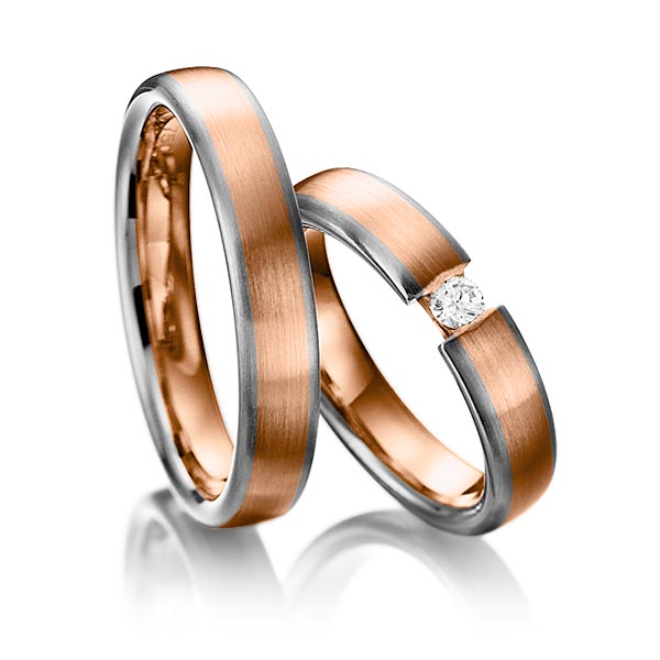 Paar bicolor Trauringe/Eheringe in Graugold dunkel 585 Rotgold 585 mit zus. 0,1 ct. Brillant tw, si von 123GOLD