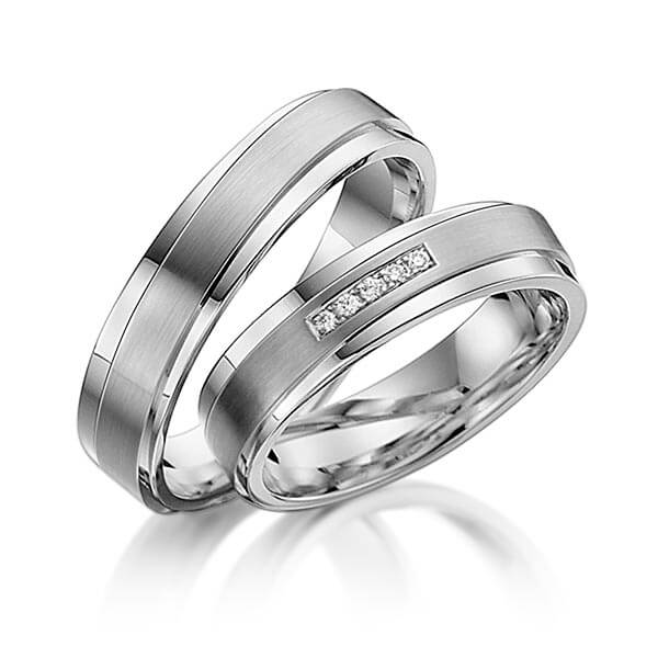 Paar bicolor Trauringe/Eheringe in Innen Weißgold 585 , außen Weißgold 585 Graugold dunkel 585 mit zus. 0,025 ct. Brillant tw, si von acredo - S-1170-3
