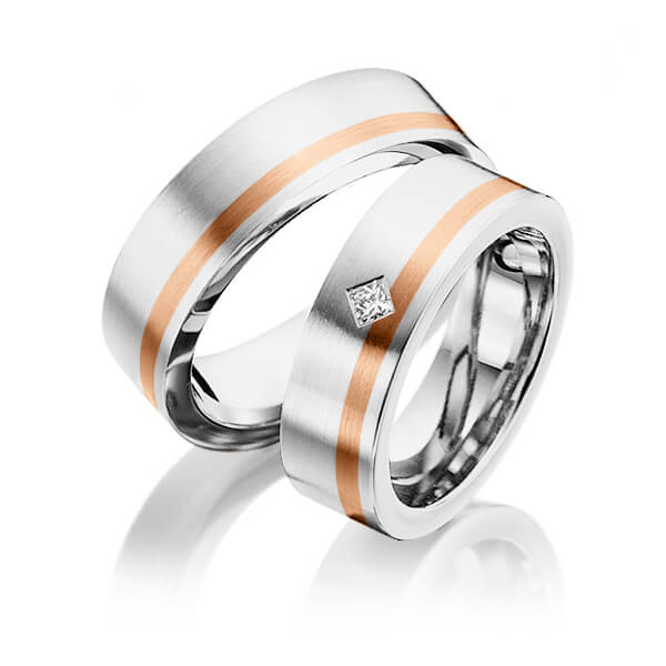 Paar bicolor Trauringe/Eheringe in Innen Weißgold 585 , außen Weißgold 585 Rotgold 585 mit zus. 0,05 ct. Prinzess-Diamant tw, si von 123GOLD - Y-1262-11 Paar bicolor Trauringe/Eheringe in Innen Weißgold 585 , außen Weißgold 585 Rotgold 585 mit zus. 0,05 ct. Prinzess-Diamant tw, si von 123GOLD - Y-1262-11