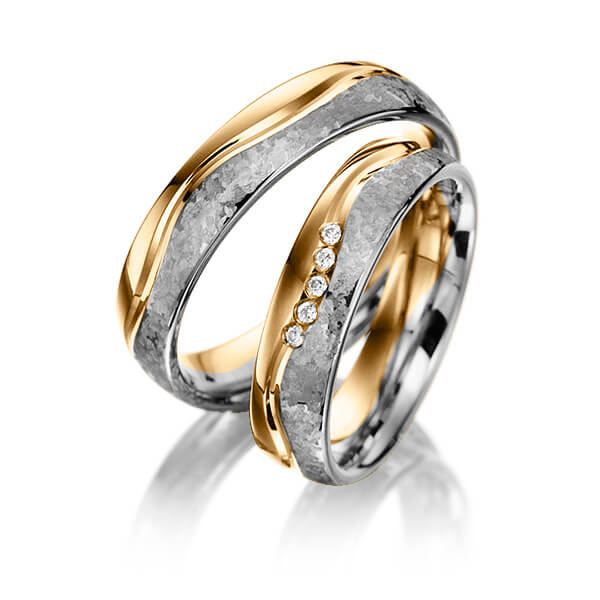 Paar bicolor Trauringe/Eheringe in Palladium 500 Roségold 585 mit zus. 0,05 ct. Brillant tw, si von Merii