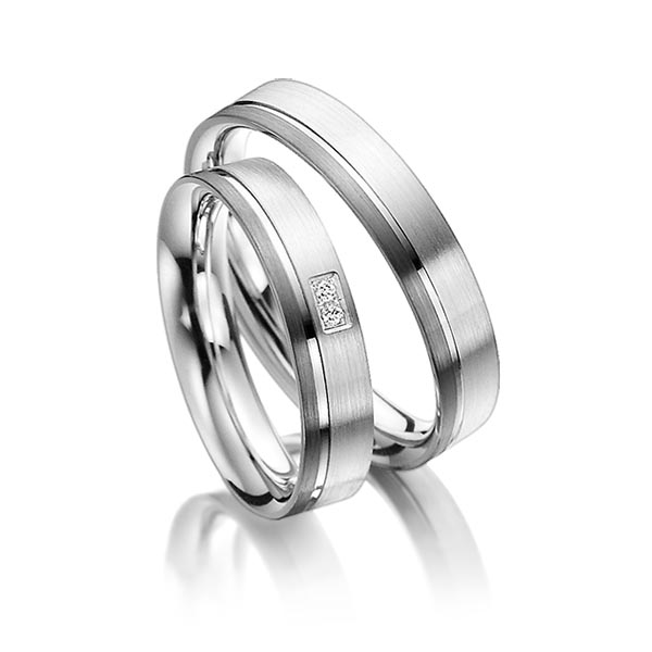 Paar bicolor Trauringe/Eheringe in Palladium 500 Silber 925 mit zus. 0,02 ct. Brillant tw, si von Steinberg