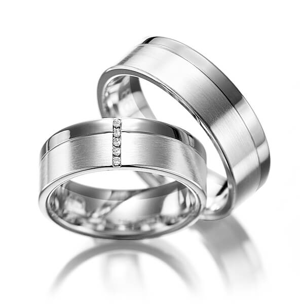 Paar bicolor Trauringe/Eheringe in Palladium 500 Silber 925 mit zus. 0,05 ct. Brillant tw, si von Merii