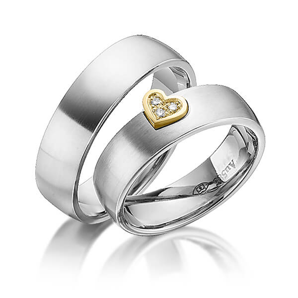 Paar bicolor Trauringe/Eheringe in Palladium 585 Gelbgold 585 mit zus. 0,03 ct. Brillant tw, si von 123GOLD