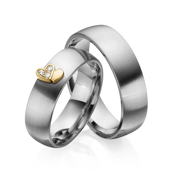 Paar bicolor Trauringe/Eheringe in Palladium 585 Gelbgold 585 mit zus. 0,045 ct. Brillant tw, si von 123GOLD