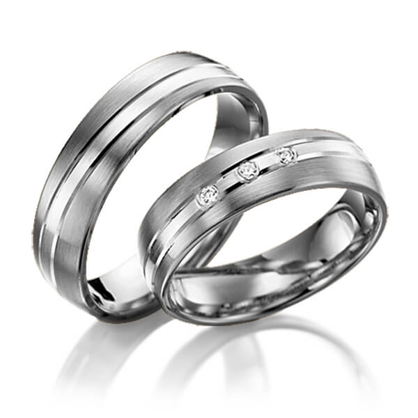 Paar bicolor Trauringe/Eheringe in Palladium 585 Silber 925 mit zus. 0,06 ct. Brillant tw, si von Steinberg