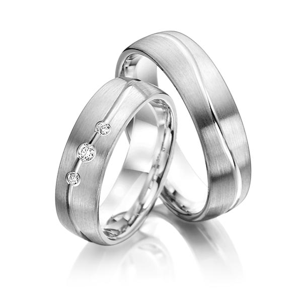 Paar bicolor Trauringe/Eheringe in Palladium 585 Silber 925 mit zus. 0,08 ct. Brillant tw, si von Steinberg - Q-1402-1 Paar bicolor Trauringe/Eheringe in Palladium 585 Silber 925 mit zus. 0,08 ct. Brillant tw, si von Steinberg - Q-1402-1