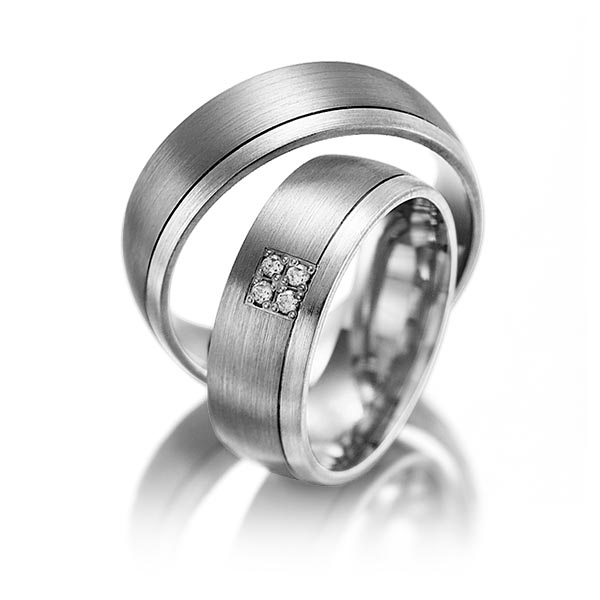 Paar bicolor Trauringe/Eheringe in Palladium 585 Weißgold 585 mit zus. 0,04 ct. Brillant tw, si von Merii - M-1151-1