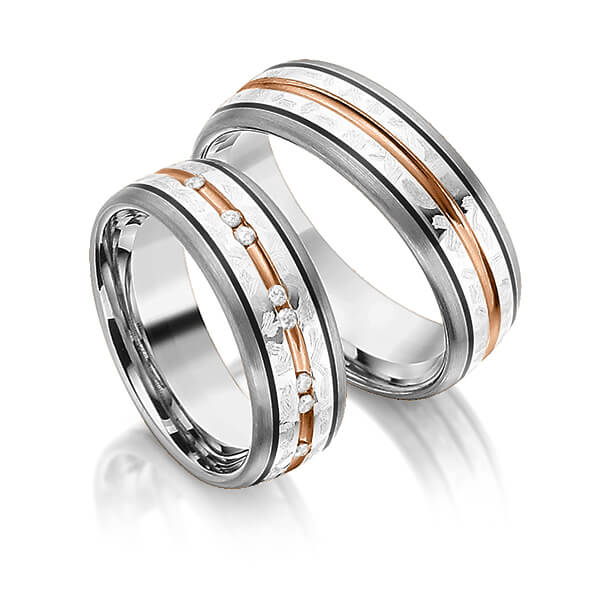 Paar bicolor Trauringe/Eheringe in Palladium 585 Weißgold 585 Rotgold 585 mit zus. 0,09 ct. Brillant tw, vs von Merii